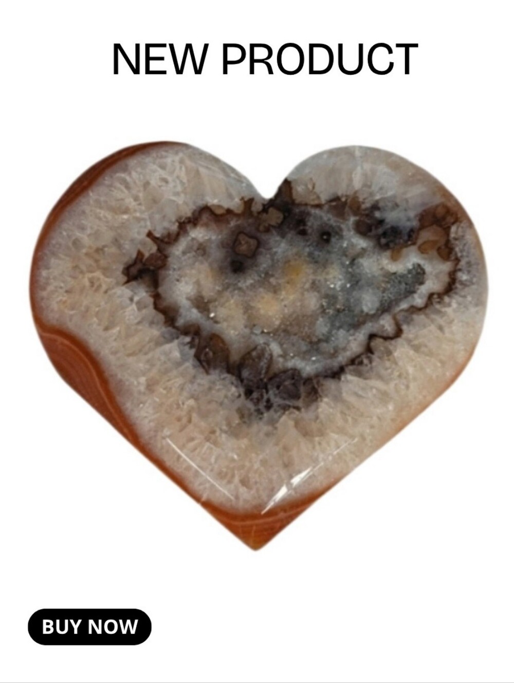 NEW Heart-Shaped Agate Palm Druzy Stone Orange Brown